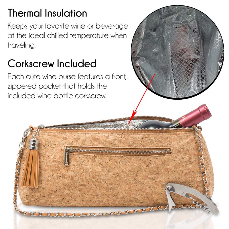 Primeware GGWP Single Bottle Wine Purse | Thermal Insulated Clutch Tote for Women (Cork) - Image 2